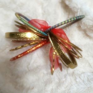 Women's Natasha Set of Bangles, Gold, Red, Satin. 2.75" Diameter Ope…
